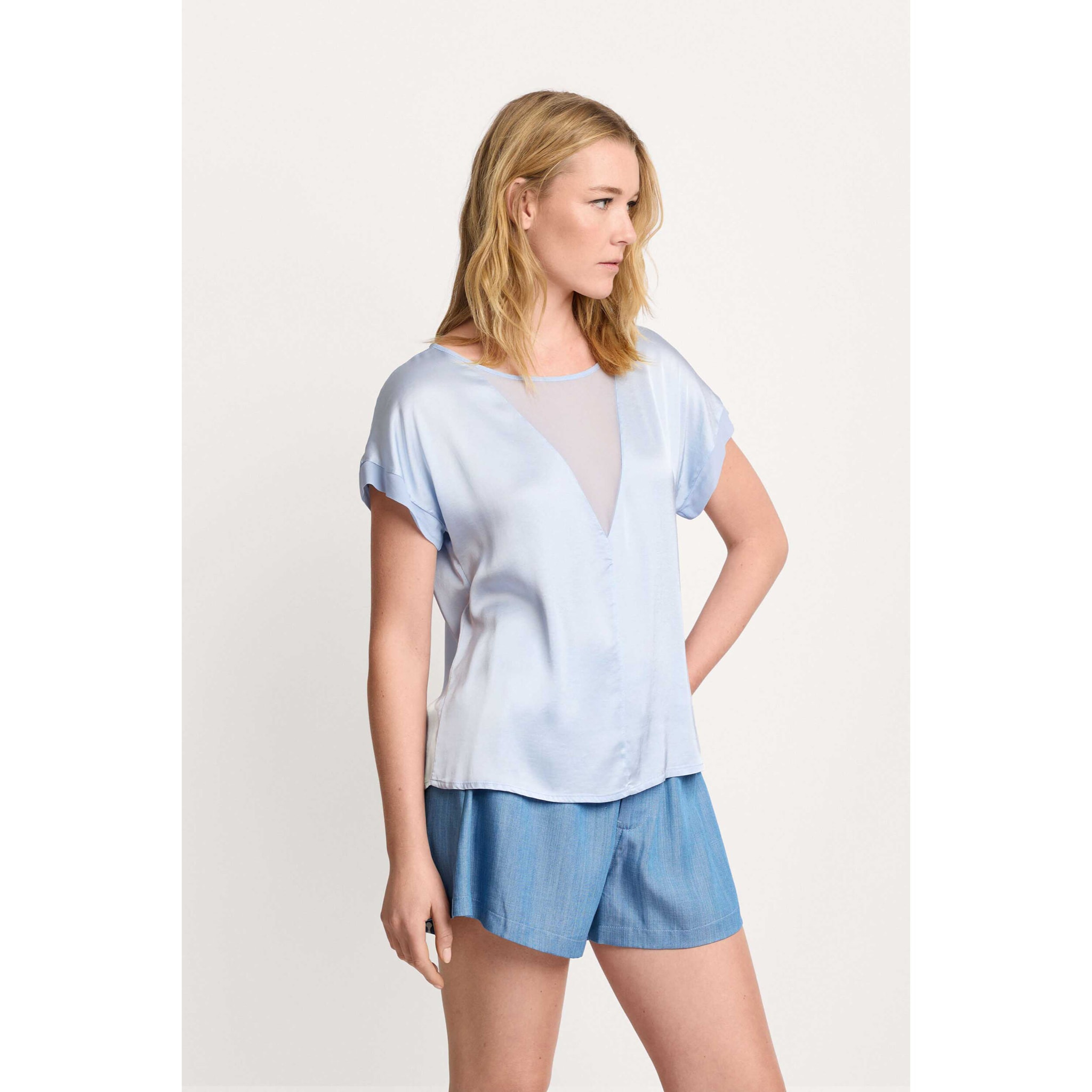 Kocca - Blusa con inserto Donna, Tinta unita, Girocollo