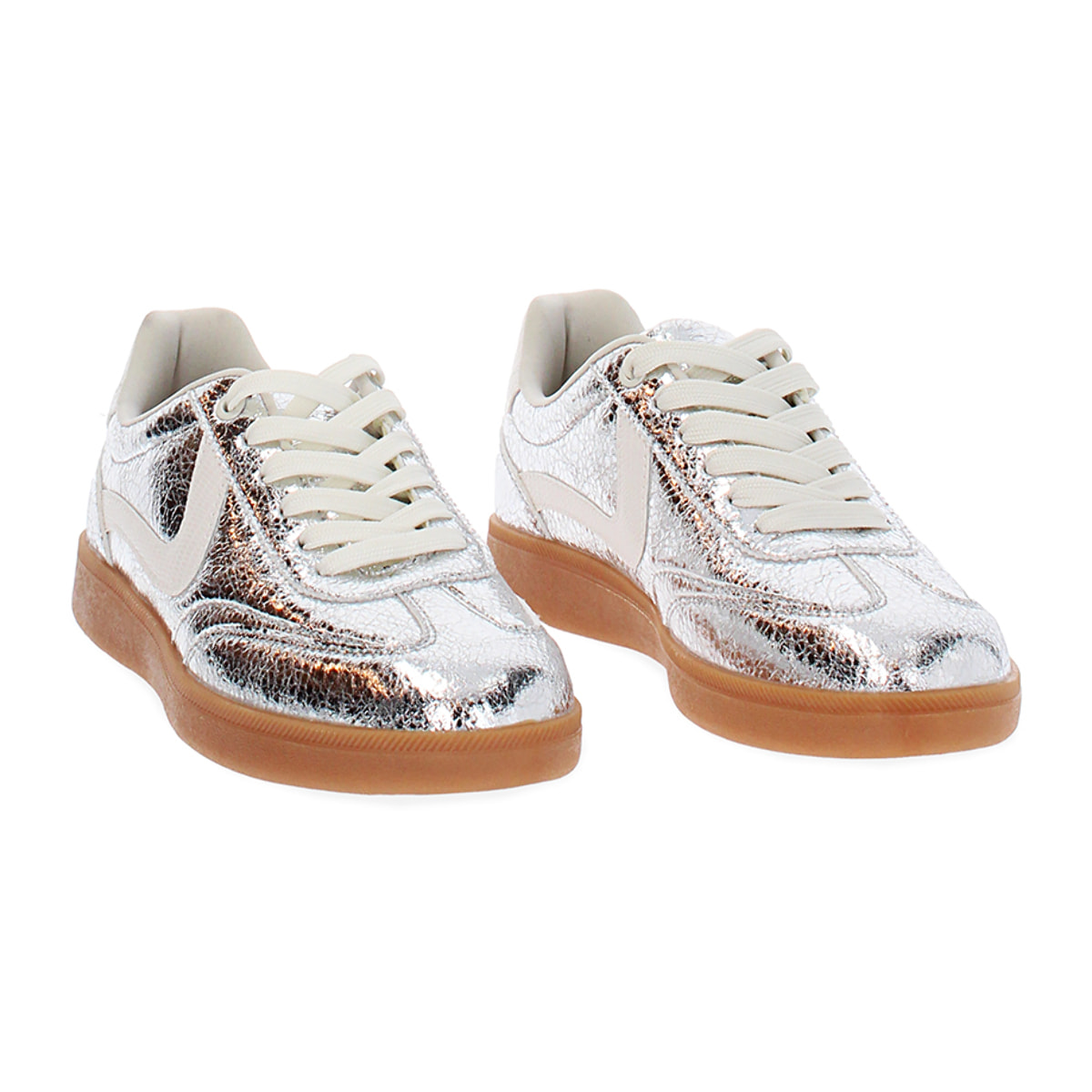 Sneakers donna argento in crack laminato