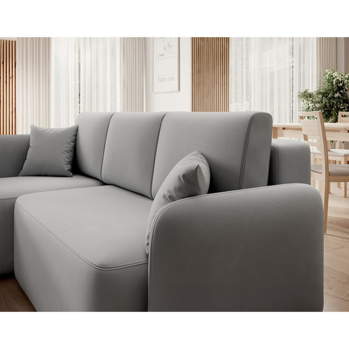 Suzie - canapé d'angle gauche 4 places convertible avec coffre en velours - Gris clair