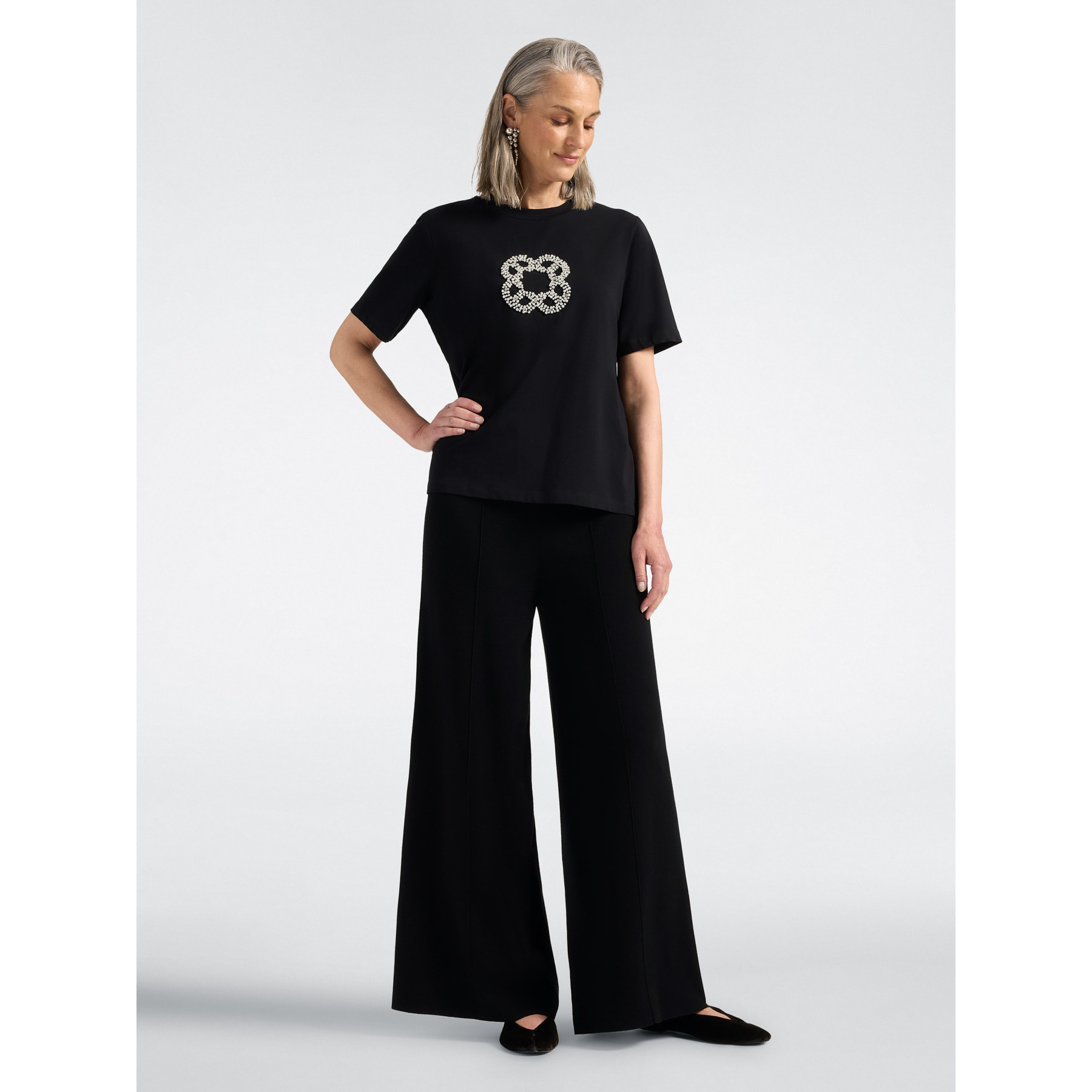 Elena Mirò - T-shirt in cotone con ricamo Monogram - Nero