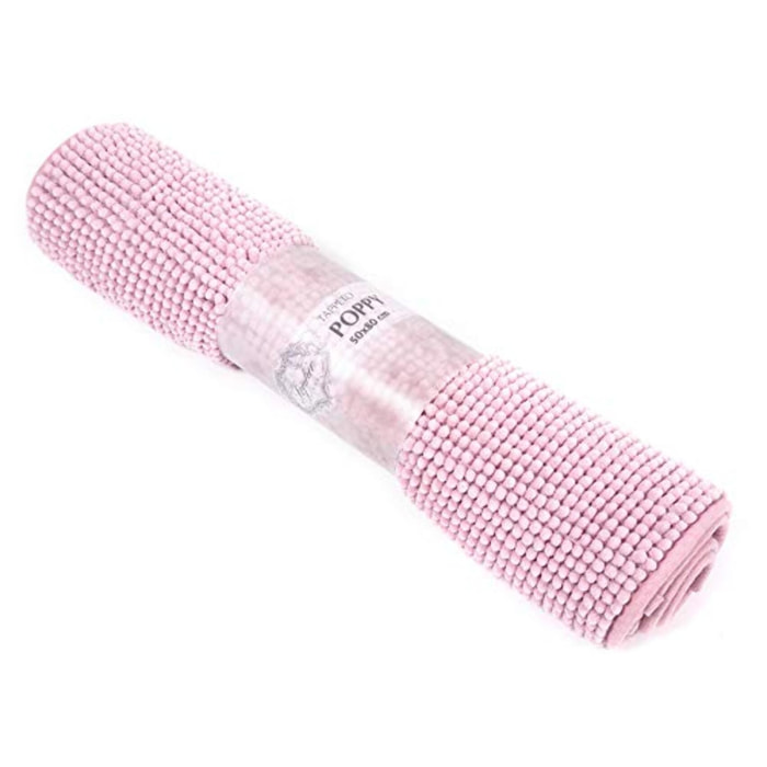 Tappeto Bagno Poppy Rosa, Antiscivolo, Tessuto Morbido e Assobente.