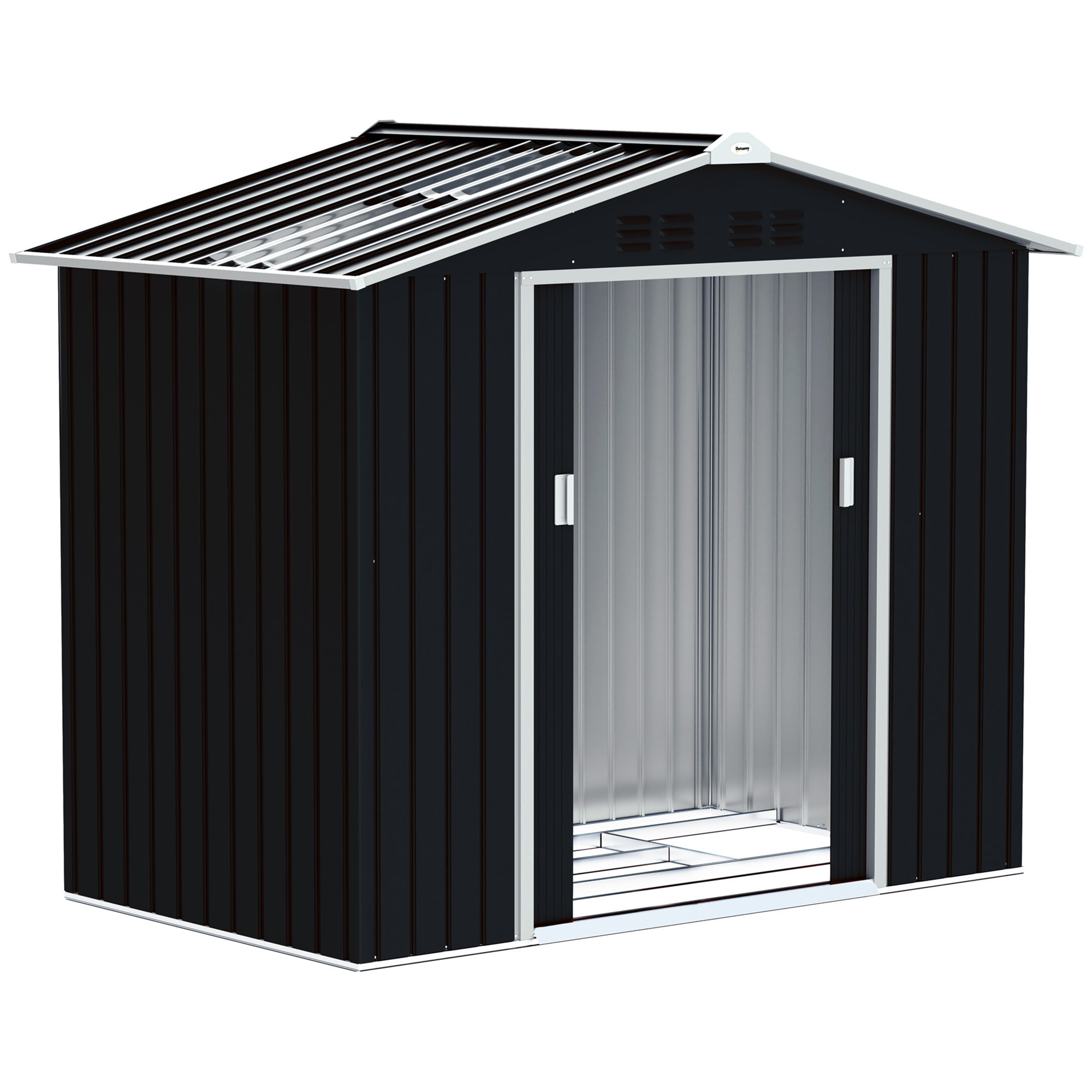 Cobertizo de Jardín 2,42m² con Base de Refuerzo Sin Suelo 213x130x185 cm Caseta de Jardín Exterior con Puertas Correderas Claraboya 4 Ventanas para Almacenamiento de Herramientas Gris Oscuro