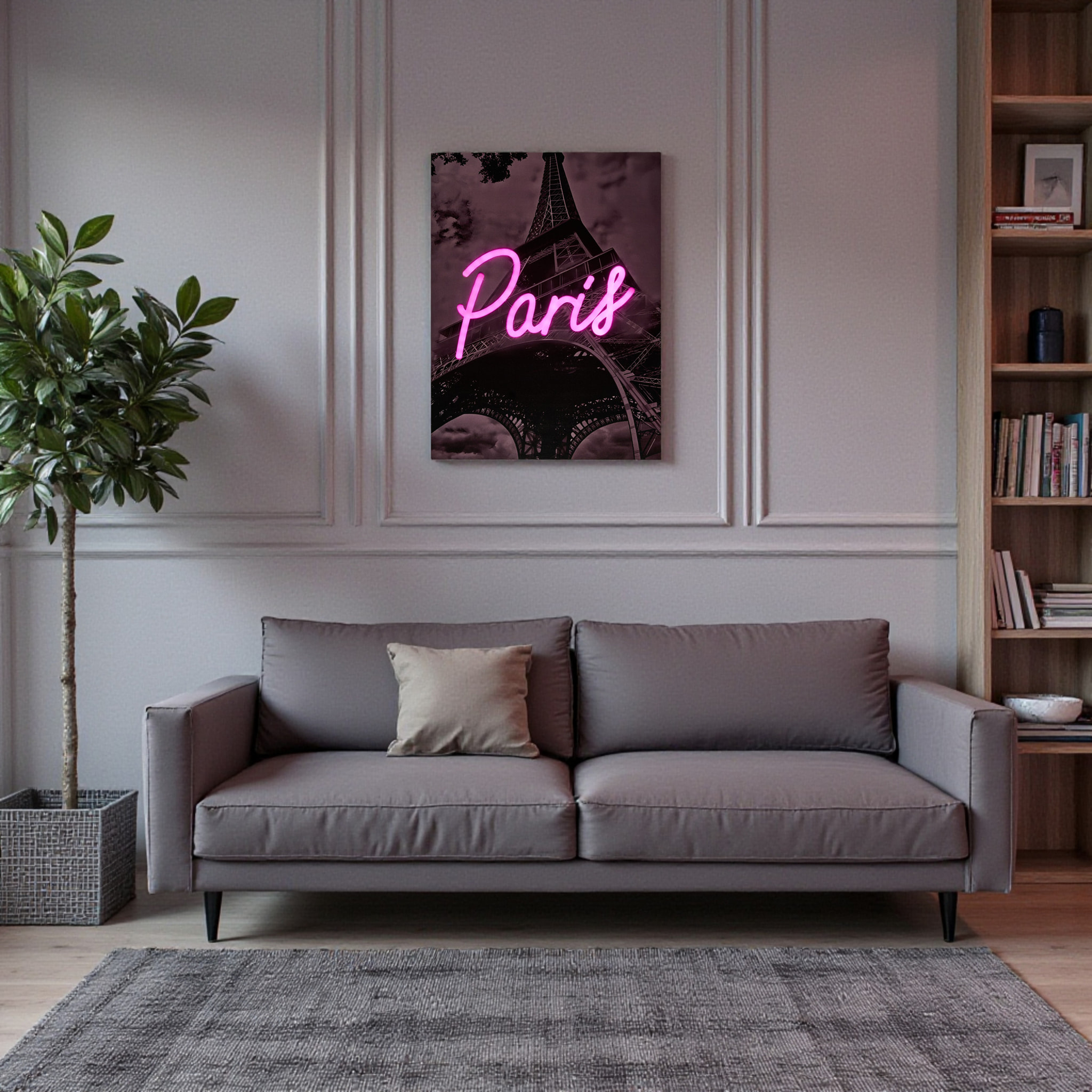 Tableau LED - HOME DECO FACTORY - Paris - Lumineux - Noir et rose