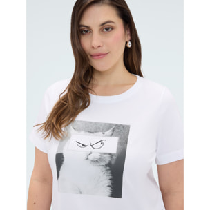 Fiorella Rubino - T-shirt in cotone con stampa gatto - Bianco