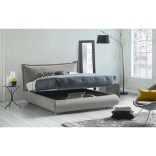Letto matrimoniale Geras, Letto contenitore con rivestimento e testata in tessuto, 100% Made in Italy, Apertura frontale, adatto per materasso 160x190 cm, Grigio