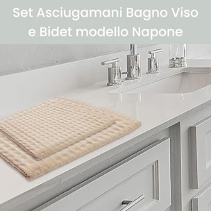 Set asciugamani bagno in cotone spugna 300 gr/mq, coppia viso e bidet morbida e assorbente, asciugatura efficace e comfort sulla pelle, resistenti ai lavaggi, ideali per uso quotidiano, set coordinato bagno, dimensioni 110x60 cm e 60x40 cm