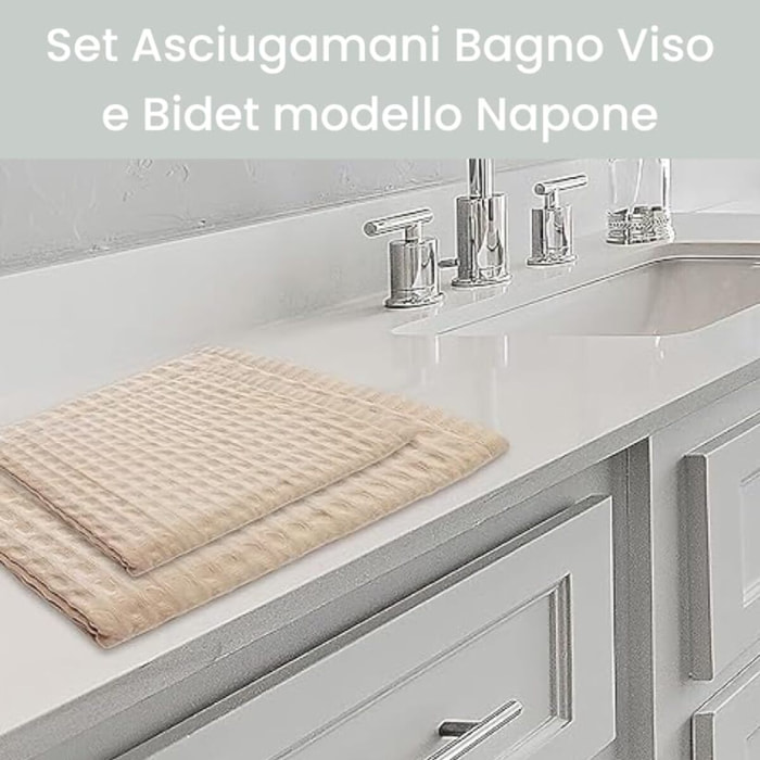 Set asciugamani bagno in cotone spugna 300 gr/mq, coppia viso e bidet morbida e assorbente, asciugatura efficace e comfort sulla pelle, resistenti ai lavaggi, ideali per uso quotidiano, set coordinato bagno, dimensioni 110x60 cm e 60x40 cm