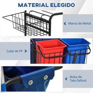 Carro de Limpieza con Bolsa de Basura Carro de Servicio con Doble Cubo de 18 Litros Escurridor de Prensa 2 Cubetas Auxiliares 93x80x97 cm Rojo y Azul