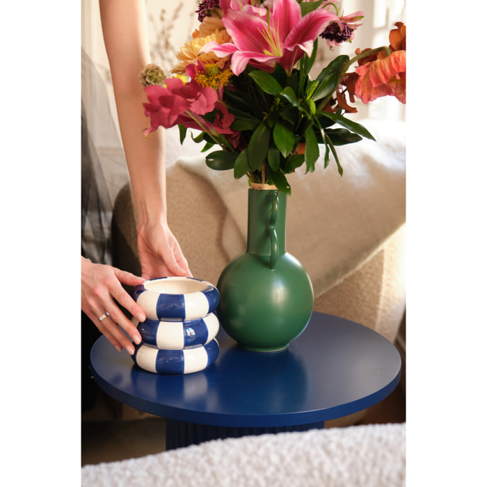 Berlin - Cache-pot de fleurs bouée rayé bleu en céramique