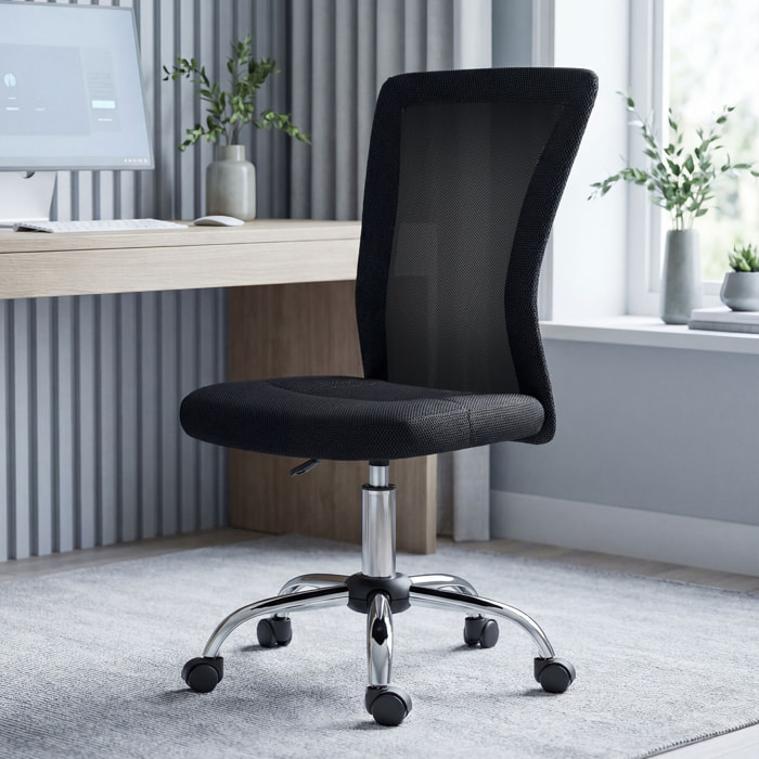 Silla de Oficina de Malla Silla de Escritorio Giratoria sin Brazos con Altura Ajustable Carga 100 kg para Estudio Despacho 43x58x90-100 cm Negro