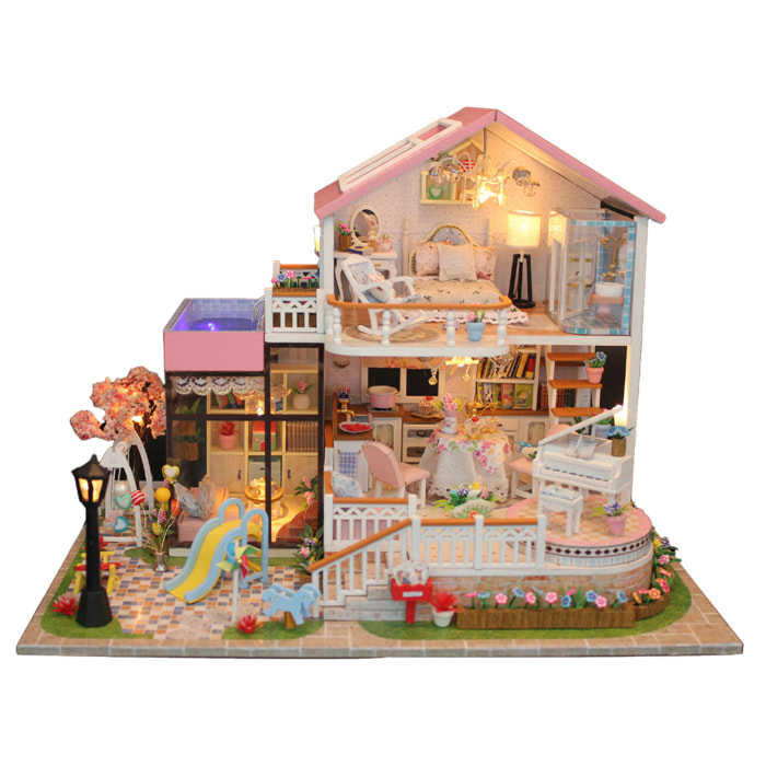 Casa con giardino Dolce conversazione. Modello 3D realistico con grande dettaglio e luci LED.