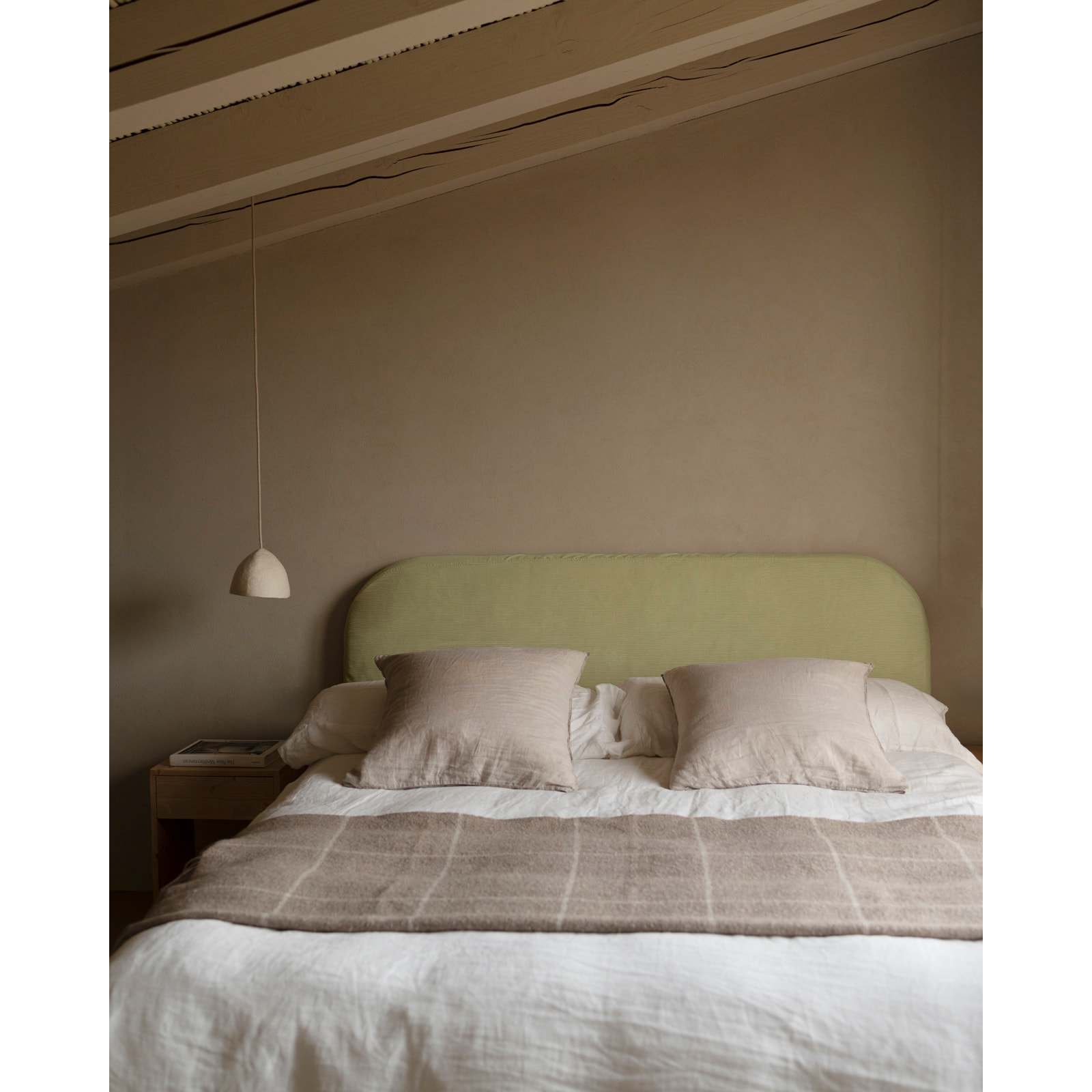 Tête de lit déhoussable en velours côtelé vert citron en différentes tailles