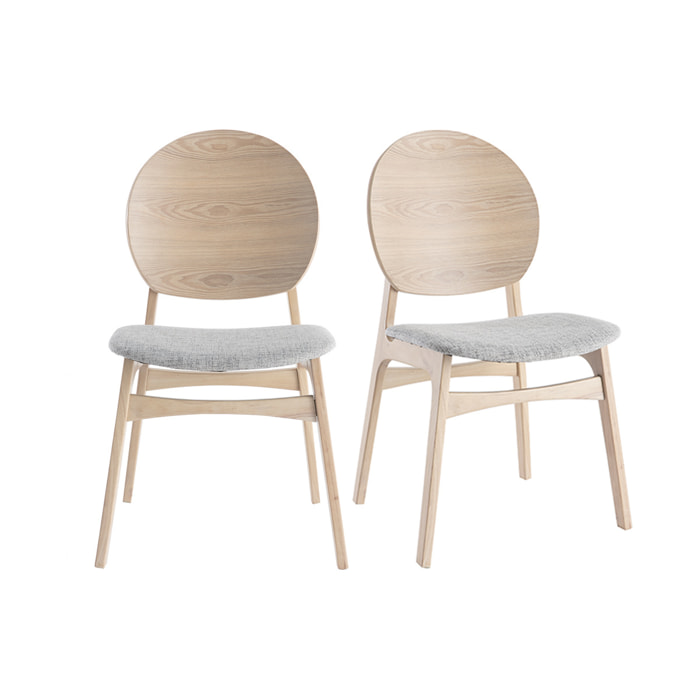 Chaises scandinaves en bois clair et tissu gris clair (lot de 2) ELTON