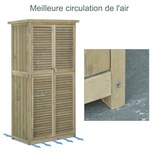 Armoire de jardin portes persiennes 2 étagères bois pin