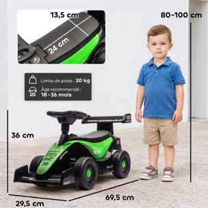 Porteur enfant Formule 1 butée anti-bascule coffre effets sonores noir vert
