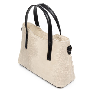 Fiesole bolso tote mujer. Piel auténtica Gamuza grabado cocodrilo.