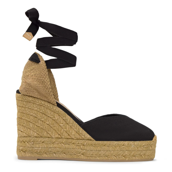 Alpargatas de cuña de mujer Chiara en algodón orgánico, cierre mediante lazada y doble plataforma