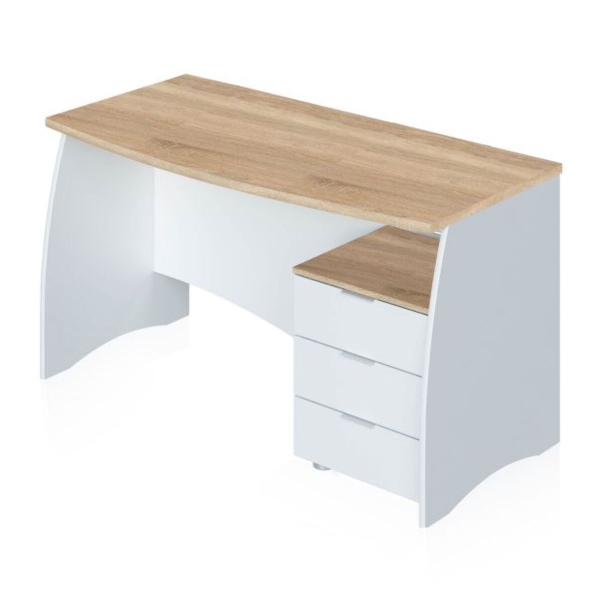Mesa de escritorio Elan 3 cajones Blanco Artik (Blanco Mate) - Roble Canadian
