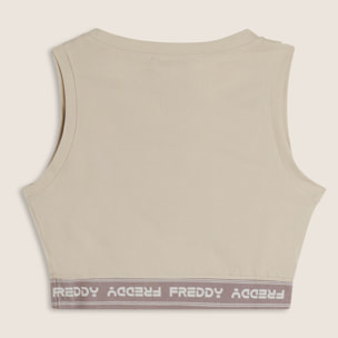 Top sportivo in heavy jersey stretch con elastico logato