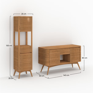 Ensemble de salle de bain en bois de teck 140 cm avec une niche - Auguste