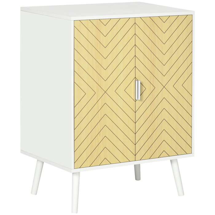 Buffet meuble de rangement design scandinave 2 portes avec étagère dim. 60L x 40l x 80H cm MDF panneaux particules blanc portes motif graphique aspect bois clair