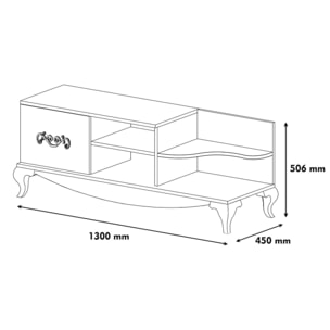 Mobile porta TV Dporrin, Credenza da soggiorno, Armadio basso per TV, Base parete attrezzata, 130x45h51 cm, Noce e Bianco