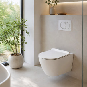 Duofix Pack WC bâti-support 112 cm + WC suspendu sans bride Ceramia avec abattant SoftClose + plaque blanche (GEBCEPXWT01-FR)