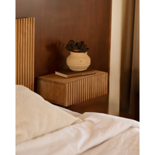 Pack de 2 mesitas de noche de madera maciza flotante en tono roble oscuro de 40cm Alto: 15 Largo: 40 Ancho: 25.5