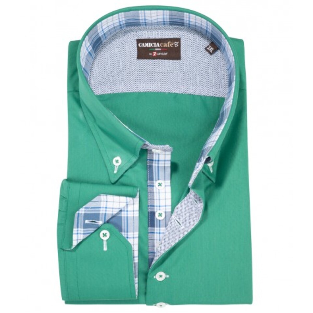 Camicia Uomo 2 Bottoni Button Down 7 Bottoni Slim Cotone Poliestere Unito Verde Acqua