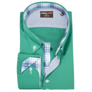 Camicia Uomo 2 Bottoni Button Down 7 Bottoni Slim Cotone Poliestere Unito Verde Acqua