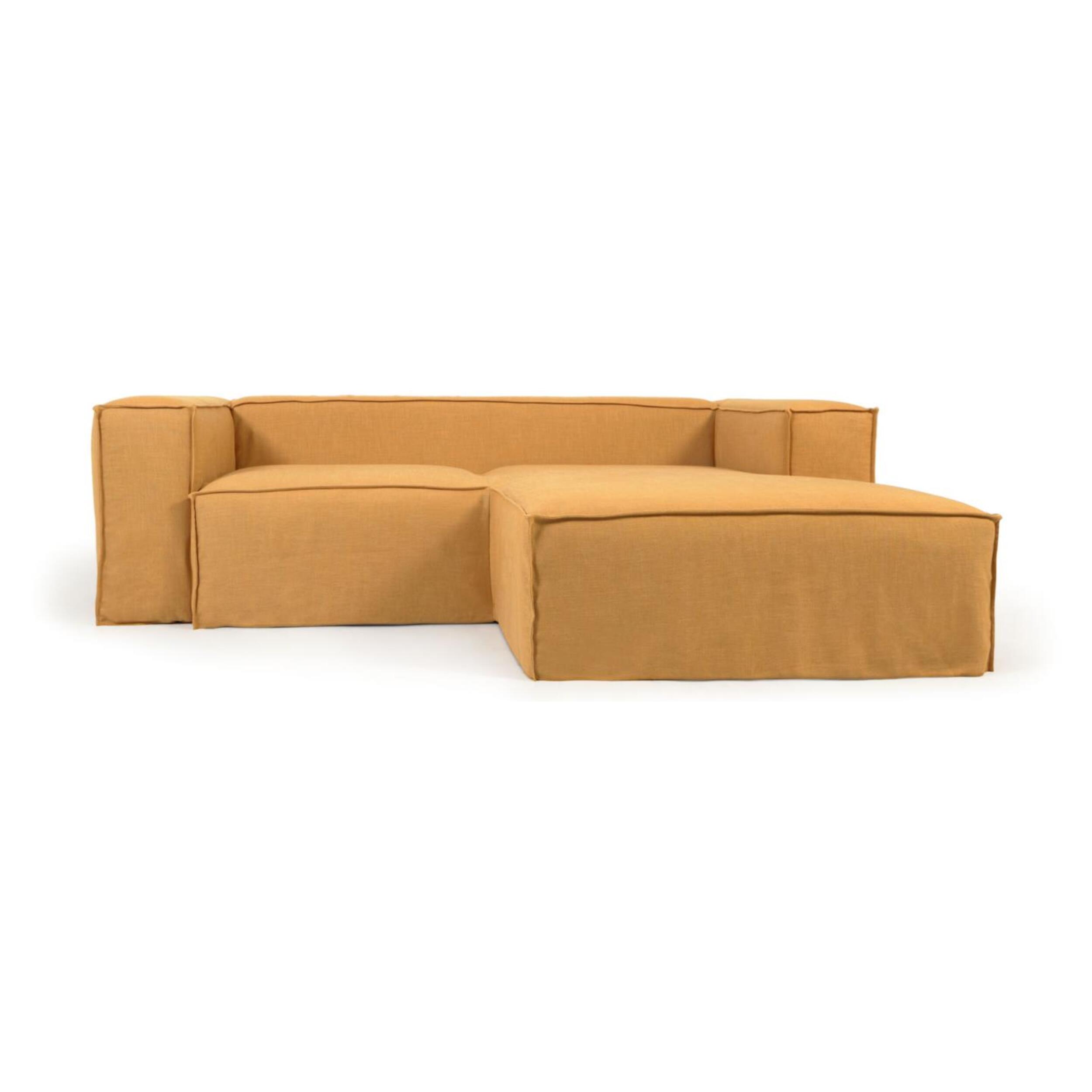 Funda para sofá Blok de 2 plazas chaise longue derecho con lino mostaza