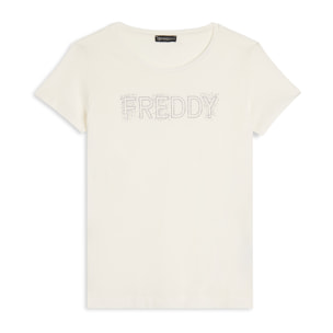 T-Shirt in jersey modal con Logo Strass