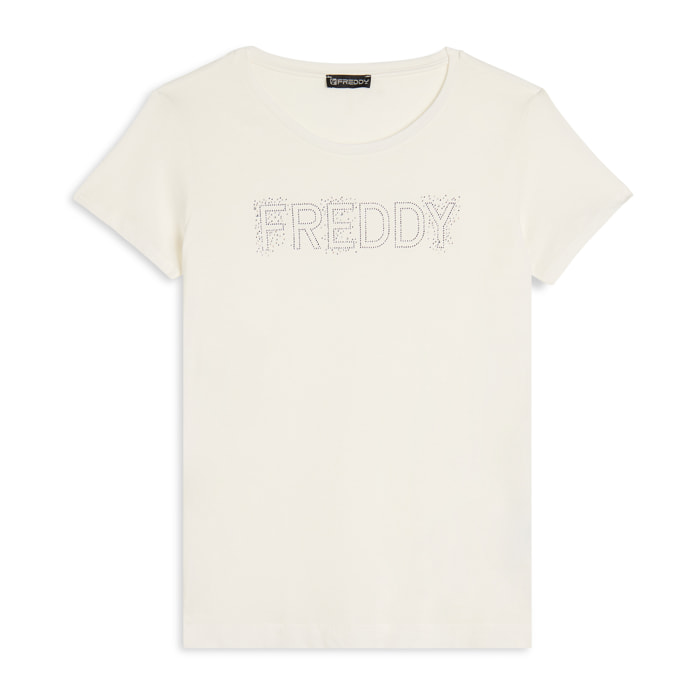 T-Shirt in jersey modal con Logo Strass
