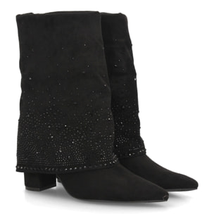 Botas con pedrería y tacón ancho para mujer