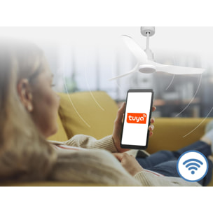 Ventilateur de plafond Réversible  Thermostat Dimmable Wifi Moteur à courant continu Toits en pente Télécommande Lumière à trois tons Adaptateur 2/3 Lames
