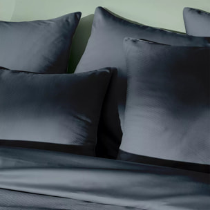Taie d'oreiller satin de coton motif jacquard bleu Vibrato bleu nuit