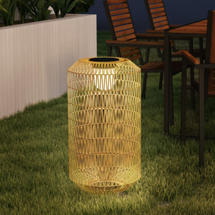 Linterna de Jardín de Ratán Sintético Farola Solar con Luces LED Encendido y Apagado Automático Diseño Bohemio Impermeable para Terraza Balcón Patio Ø30x55 cm Natural