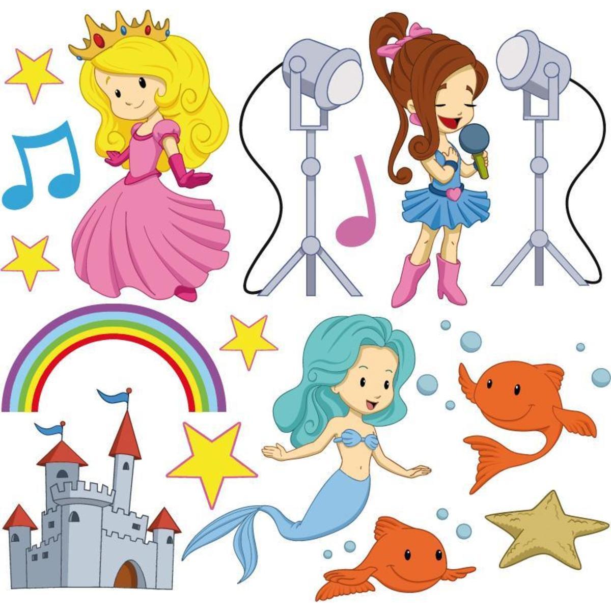 Stickers princesse et sirène 30x30cm