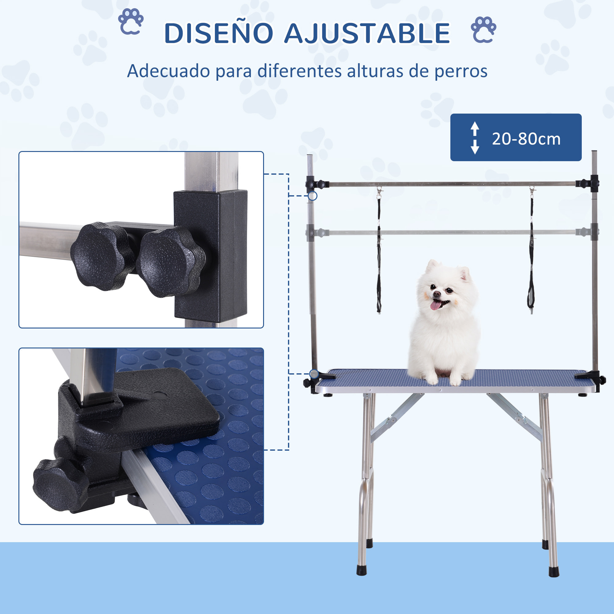 Conjunto para Mascotas Juego de Secador de Pelo para Perros 2800W y Mesa de Peluquería para Mascotas Plegable con Altura Ajustable 40x16x20 cm 107x60x170 cm Negro y Azul