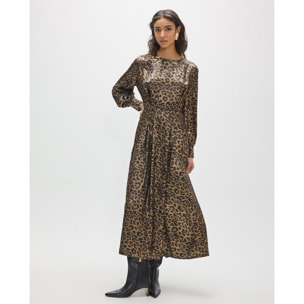 Abito midi stampato con scollo a scatola e tessuto elegante