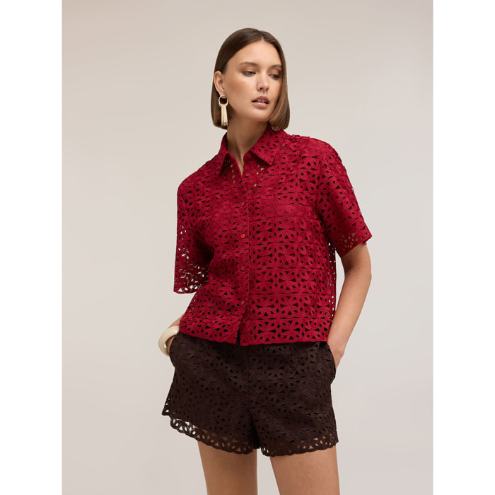 Motivi - Camisa boxy de encaje macramé - Rojo