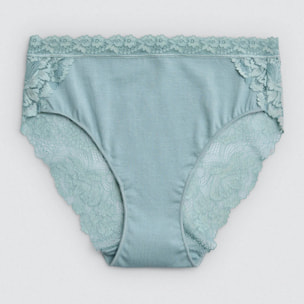 Slip midi in cotone con pizzo verde