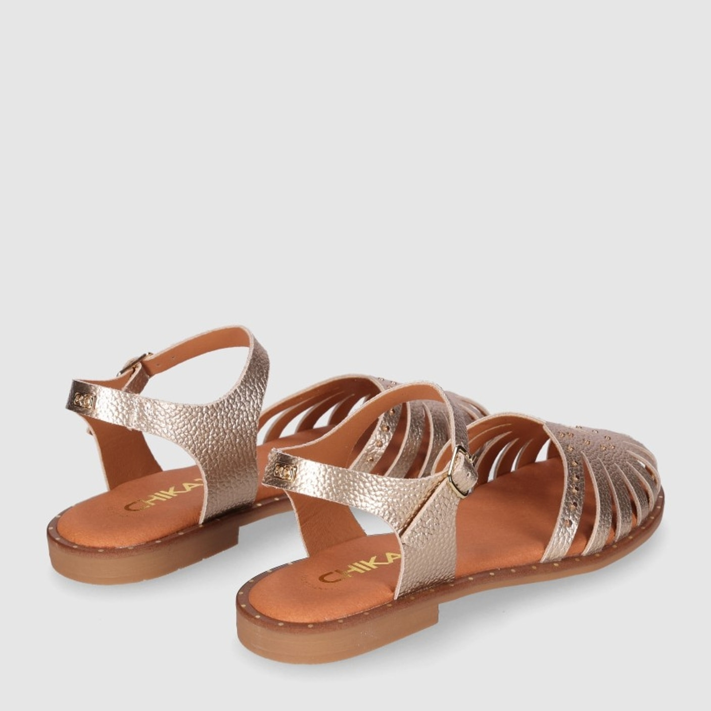 Sandalias de Piel - Oro - Tacón: Bajo