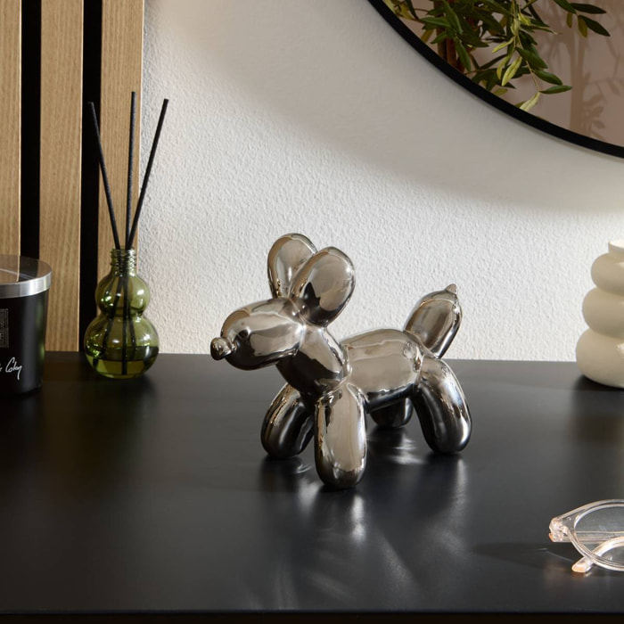 Statuette déco Theo chien pop art H13.5cm argent