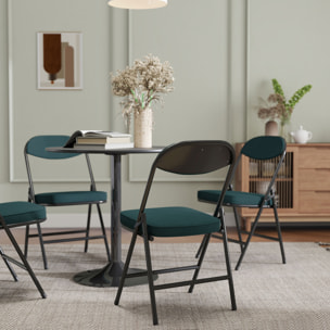 Lot de 4 chaises pliantes acier velours côtelé turquoise foncé
