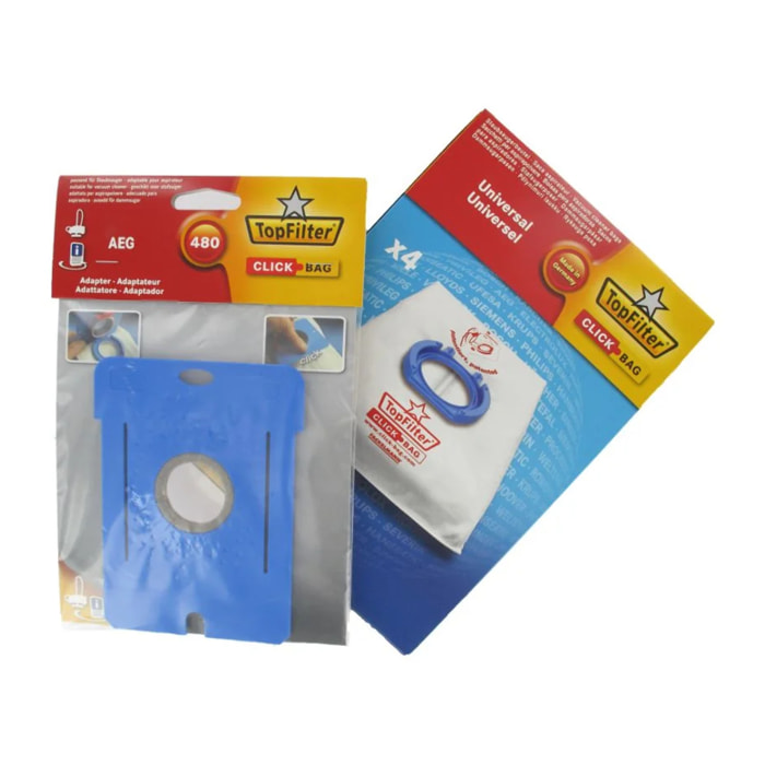 Boite de 4 sacs aspirateurs universels Top Filter avec Adaptateur Click Bag pour aspirateurs AEG 480