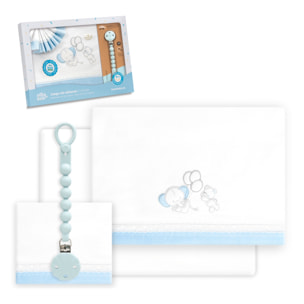 Triptico Cuna Pasacinta Oso Elefante Globos +Broche Bco/Azul