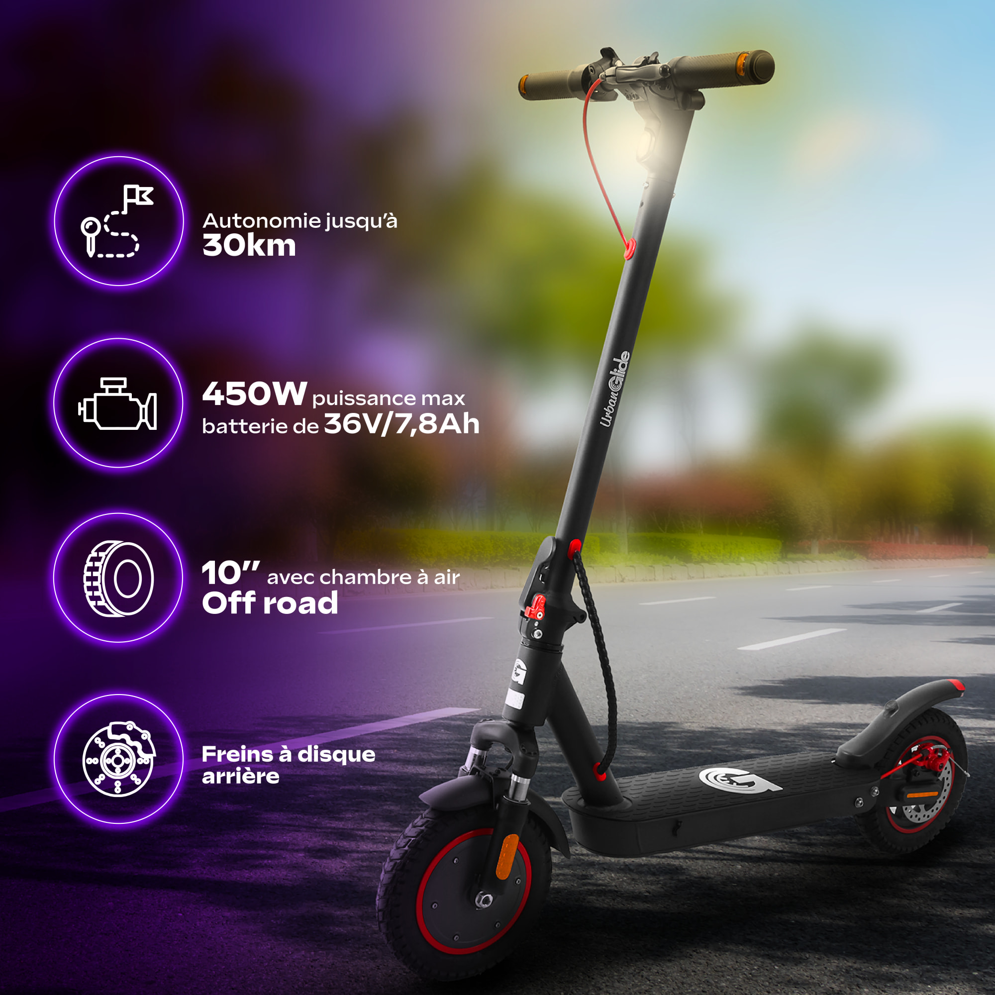 Trottinette Électrique Adulte  UrbanGlide 100 PRO 2 –  Moteur 1100W -  Autonomie Jusqu'a 30 km - Pneu 10" - Batterie 42V/7,8Ah - Poids 15Kg