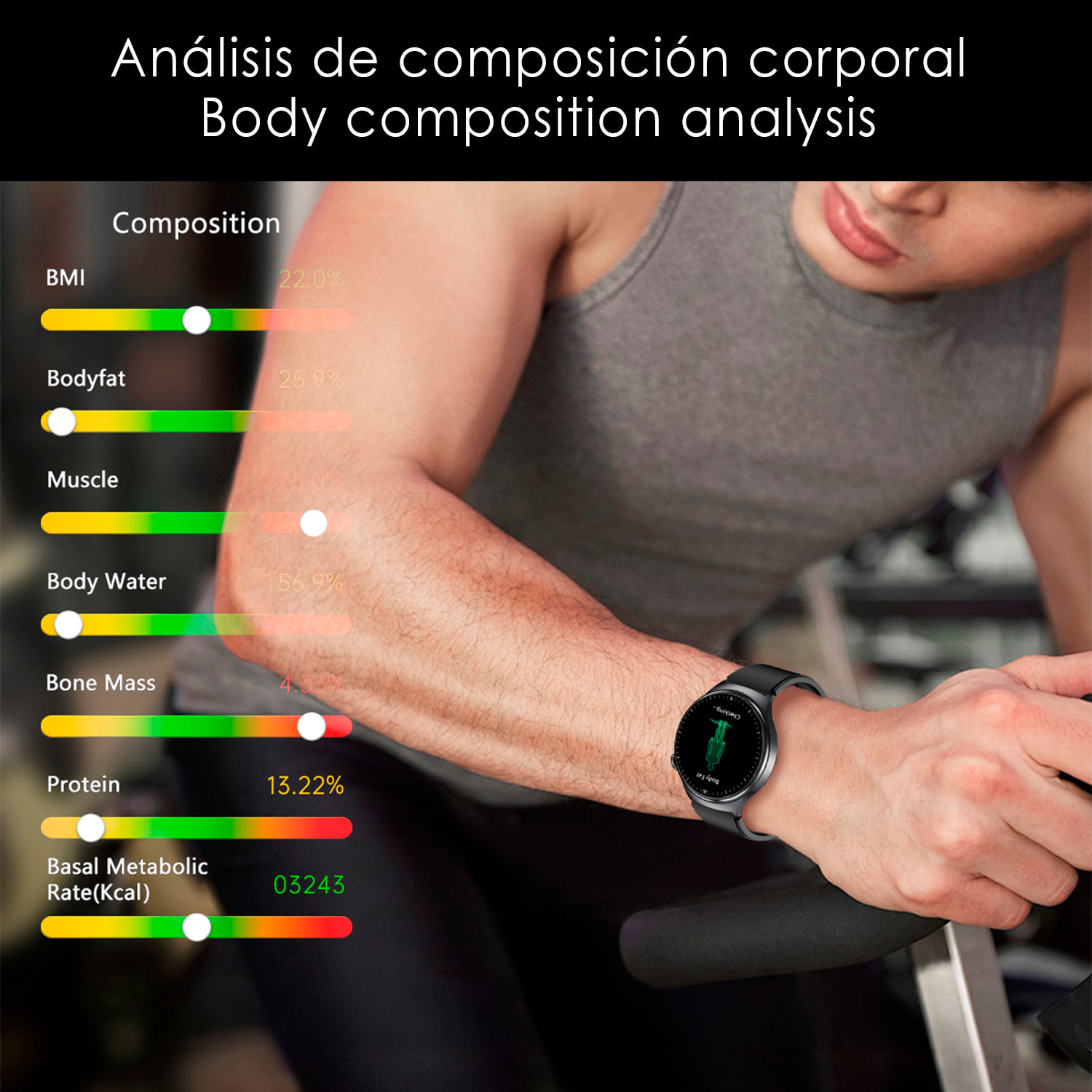 Smartwatch TK27. Llamadas Bluetooth con funciones avanzadas de salud: medición de glucosa, lípidos y ácido úrico, temperatura corporal, ECG, micro examen físico y composición corporal.