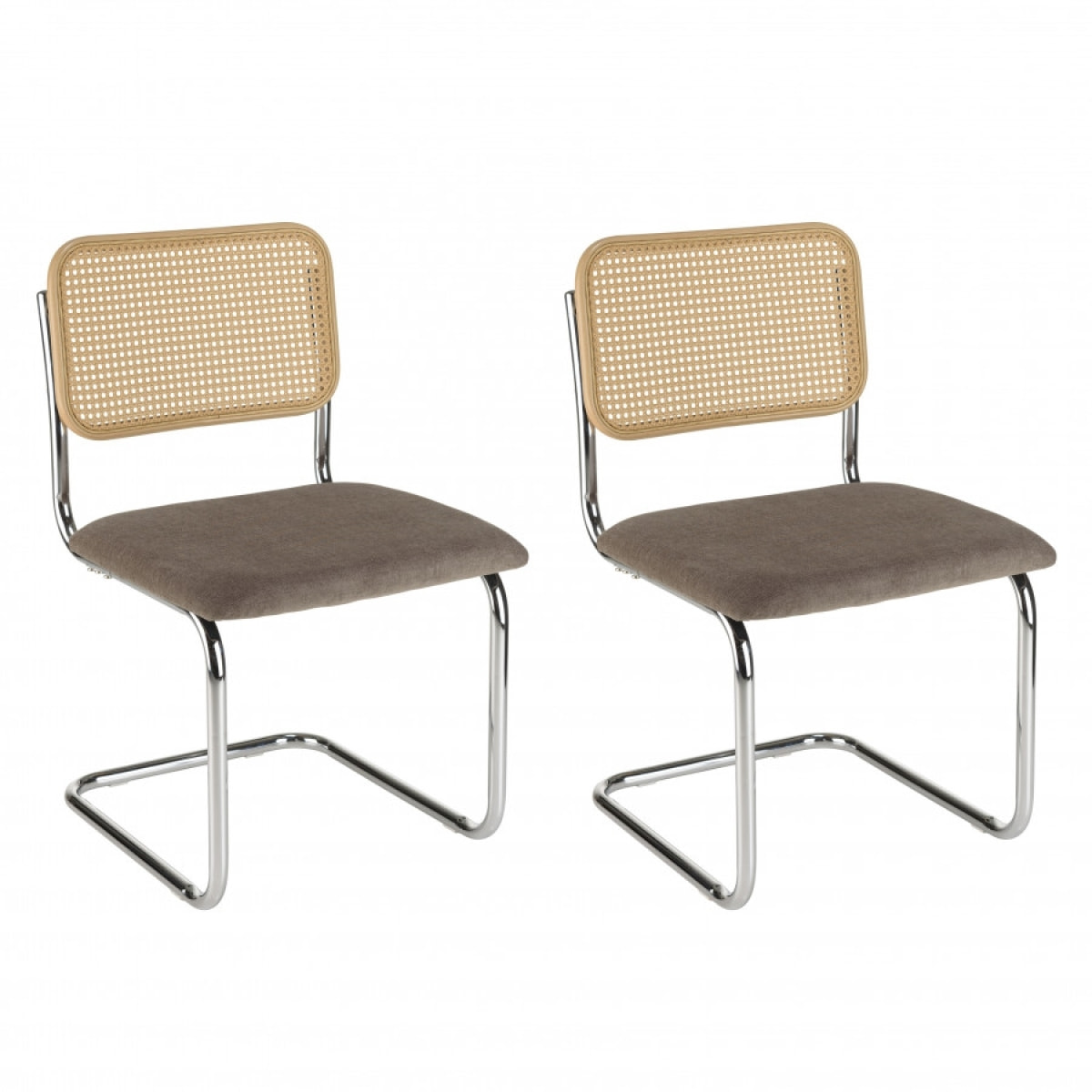 LEA - Lot de 2 chaises assise tissu taupe dossier effet cannage